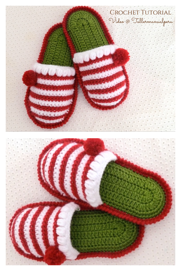 Peppermint Christmas Slippers Free Crochet Pattern Video Tutorial