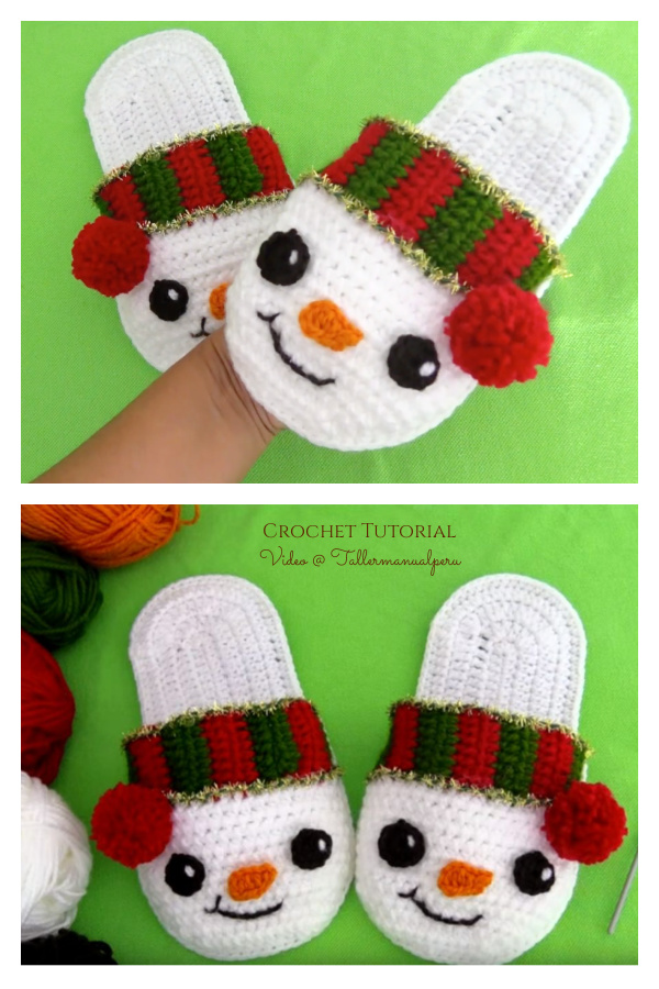 Snowman Christmas Slippers Free Crochet Pattern Video Tutorial