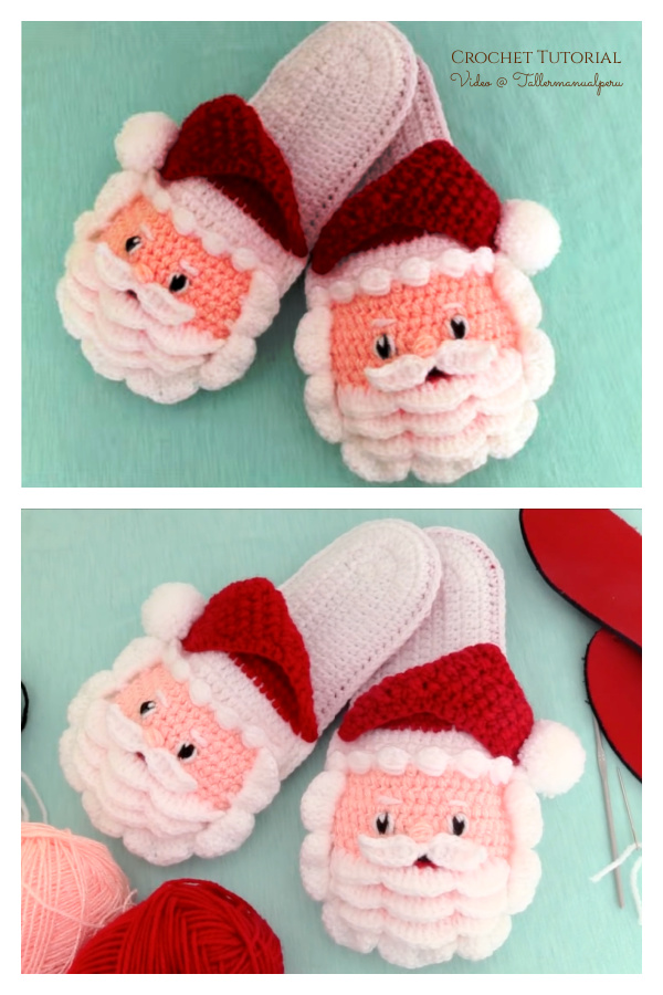 Christmas Slip-on Santa Slippers Free Crochet Pattern Video Tutorial