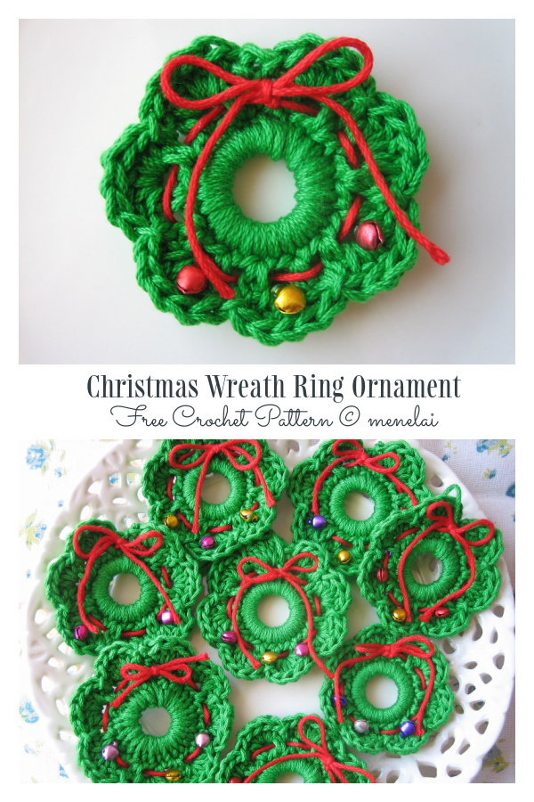 Christmas Wreath Ring Ornament Free Crochet Pattern