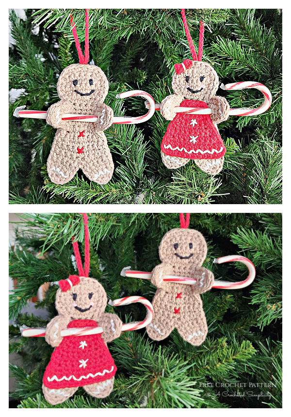 Last Minute Gingerbread Man Candy Cane Holder Ornament FREE Crochet Pattern