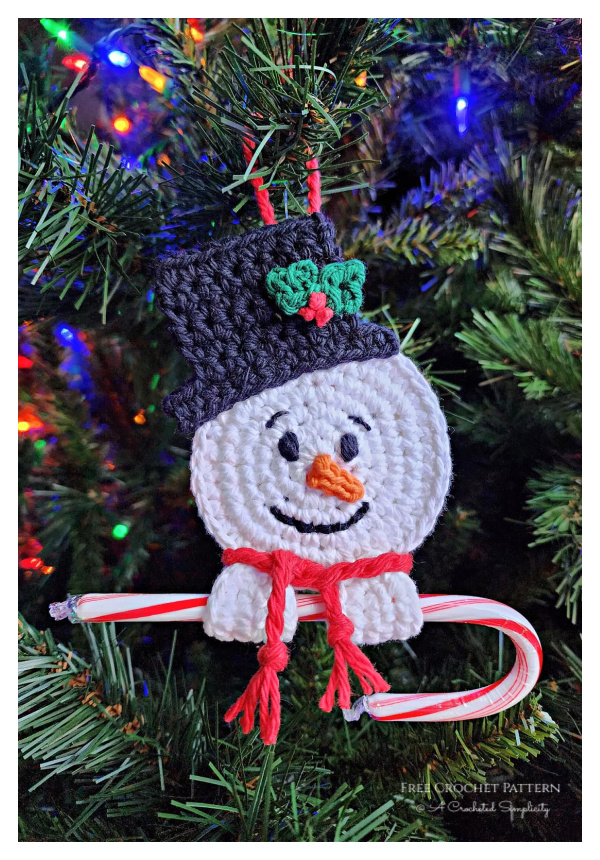 Last Minute Christmas Snowman Candy Cane Holder FREE Crochet Pattern