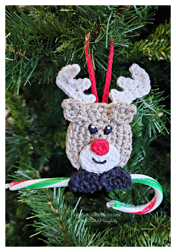 Last Minute Christmas Reindeer Candy Cane Holder FREE Crochet Pattern