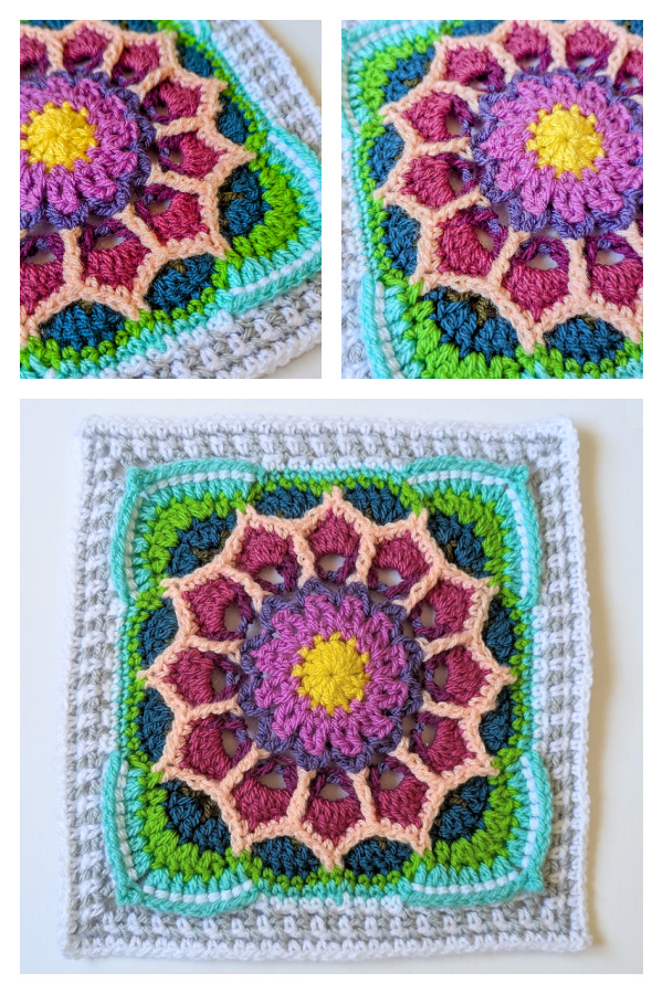 Glimmer Flower Afghan Block Free Crochet Pattern