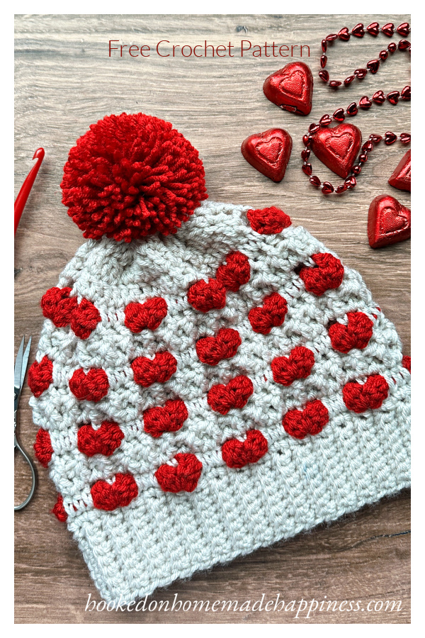 Puffy Heart Beanie Hat Free Crochet Pattern