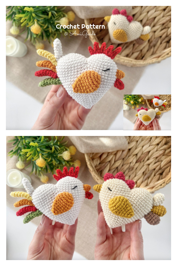 Heart Plush Rooster Amigurumi Crochet Pattern