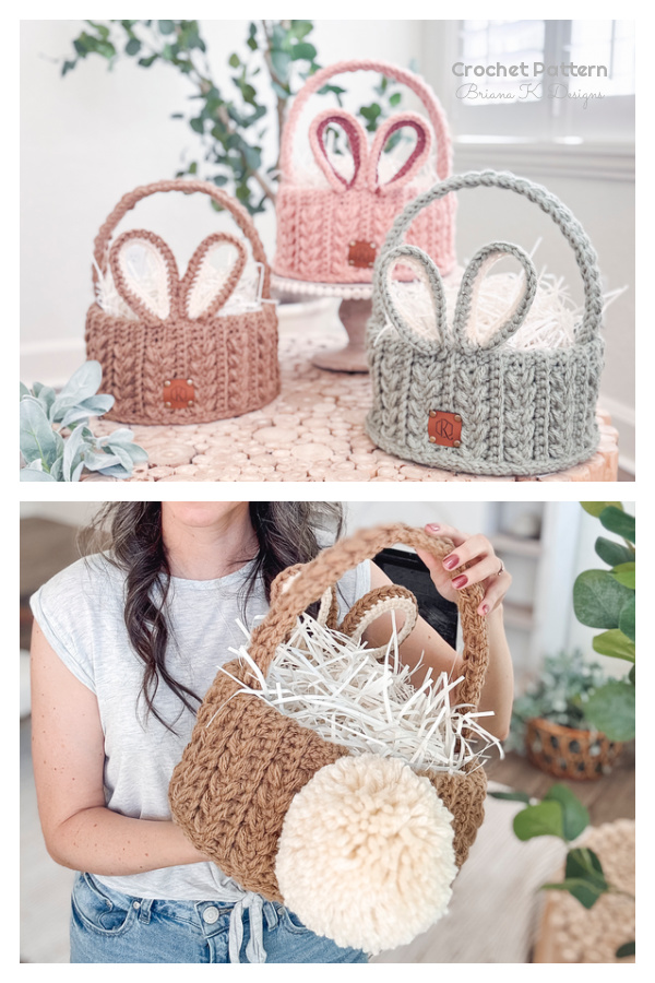 Wheat Stitch Easter Bunny Basket Crochet Pattern