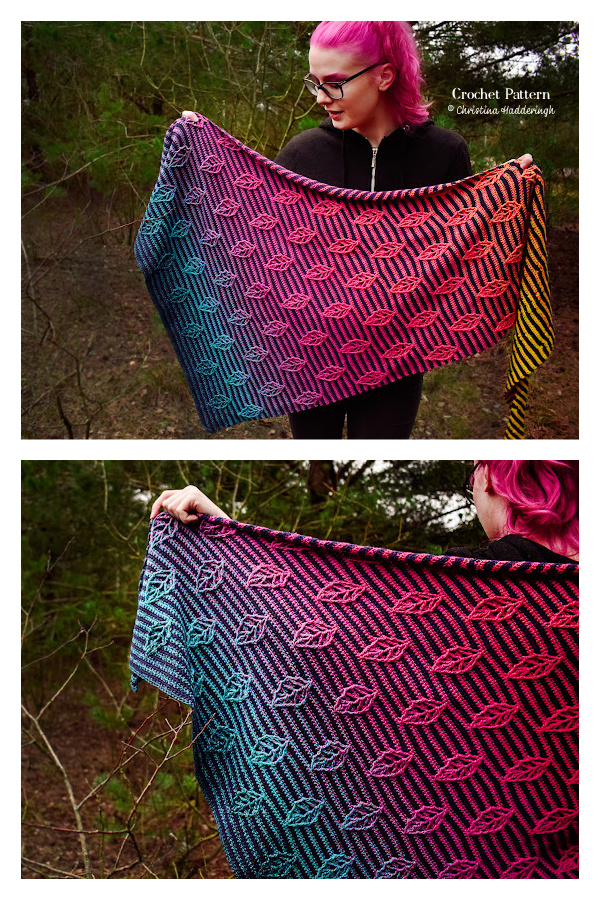 Colorwork Glowing Leaf shawl Crochet Pattern