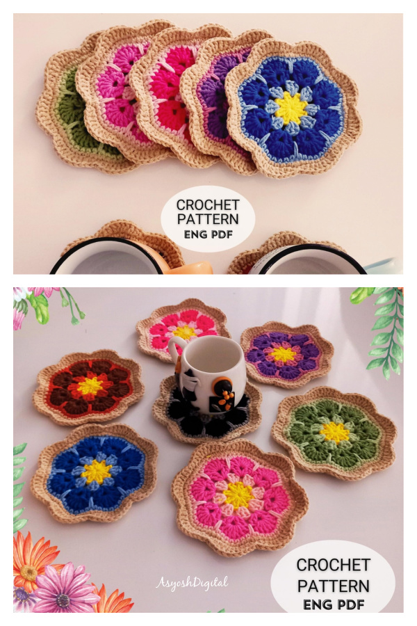 African Flower Coaster Crochet Pattern