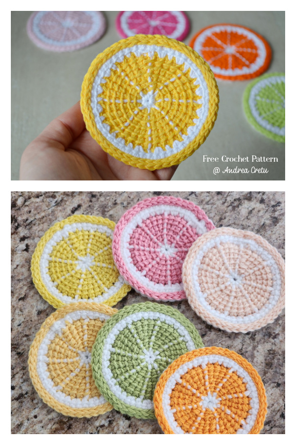 Tunisian Citrus Slice Coaster Free Crochet Pattern