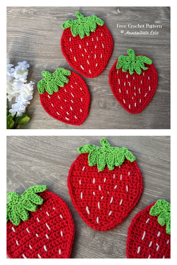 Strawberry Fruit Coaster Free Crochet Pattern