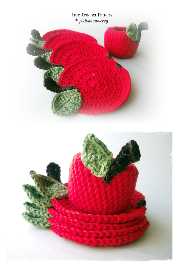 Apple Coaster Free Crochet Pattern