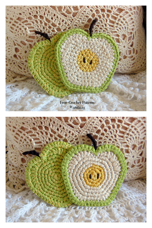 Apple Coaster Free Crochet Pattern