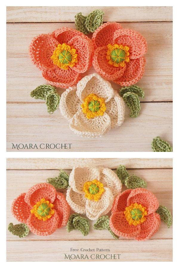 Poppy Flower Appliques Free Crochet Pattern