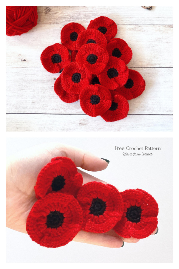 Quick Poppy Flower Appliques Free Crochet Pattern