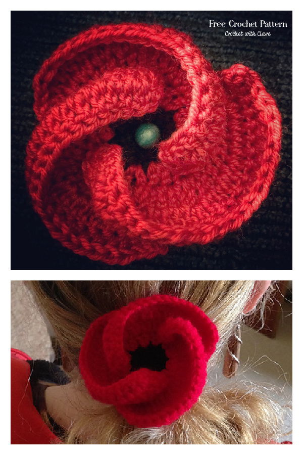 Swirl Poppy Flower Appliques Free Crochet Pattern