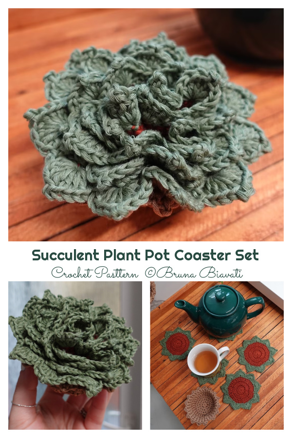Succulent Plant Pot Coaster Set Crochet Pattern