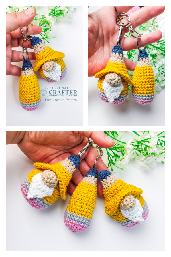 Amigurumi Pencil Gnome Keychain Free Crochet Pattern