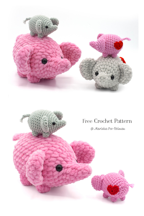 Crochet Mini Love Elephant Amigurumi Free Pattern