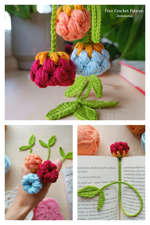 Puff Flower Bookmark Free Crochet Pattern