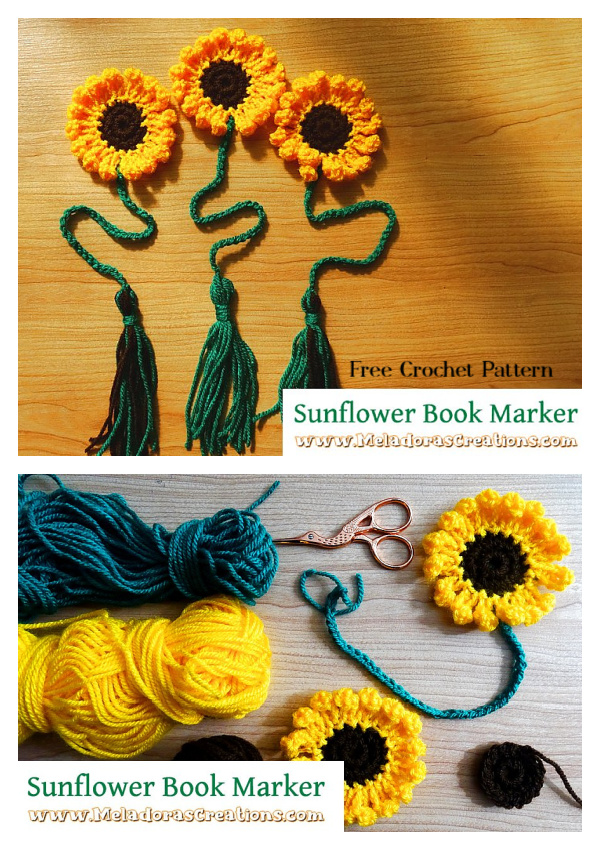 Sunflower Book Marker Free Crochet Pattern