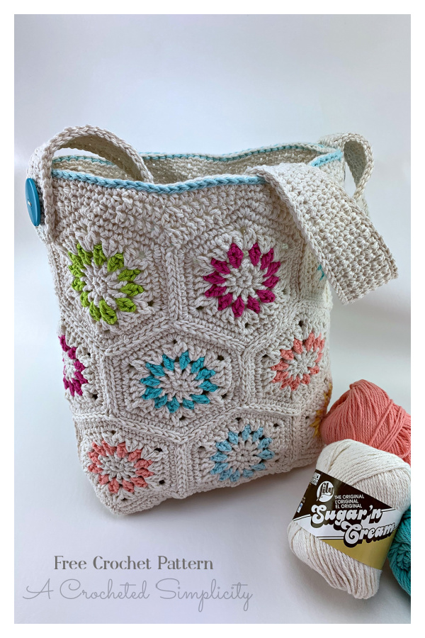 Hexagon Summer Retro Tote Bag Free Crochet Pattern