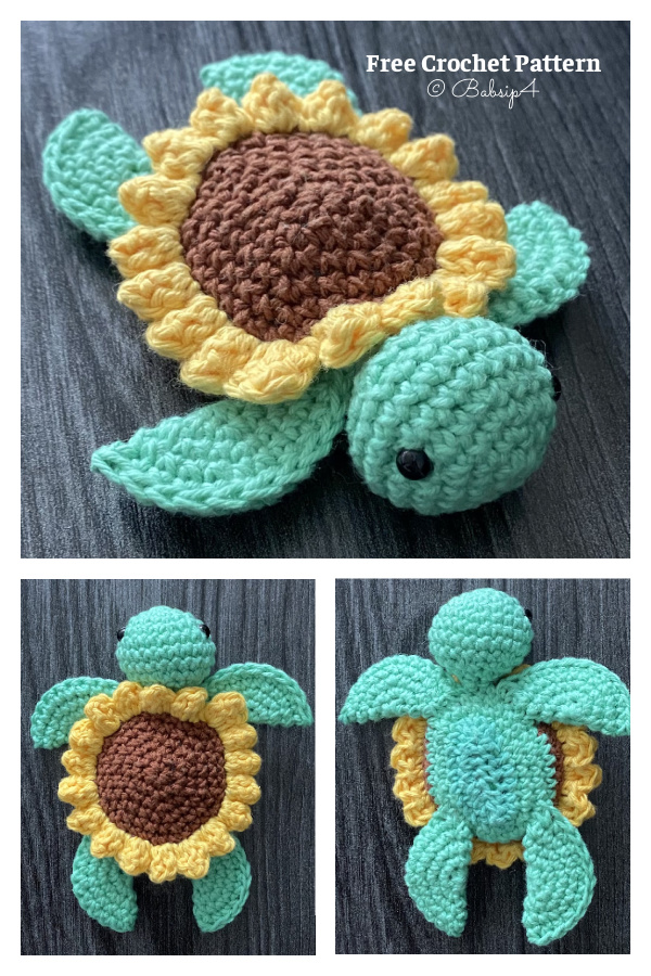 Crochet Sunny the Sunflower Turtle Amigurumi Free Pattern