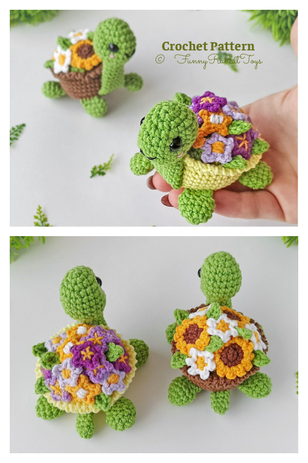 Crochet Turtle with flowers Amigurumi Pattern