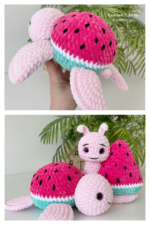 Crochet Watermelon Turtle & Snail Amigurumi Pattern