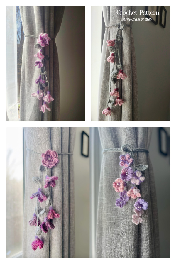 Purple Flowers Gradient Color Curtain Tie Back Crochet Patterns