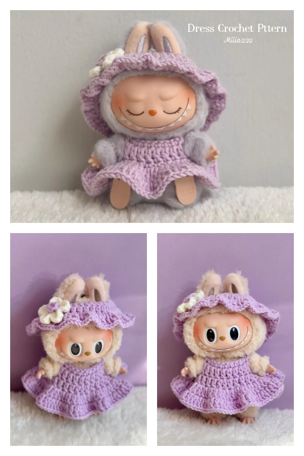 Cute Purple Dress Doll Outfit Crochet Pattern