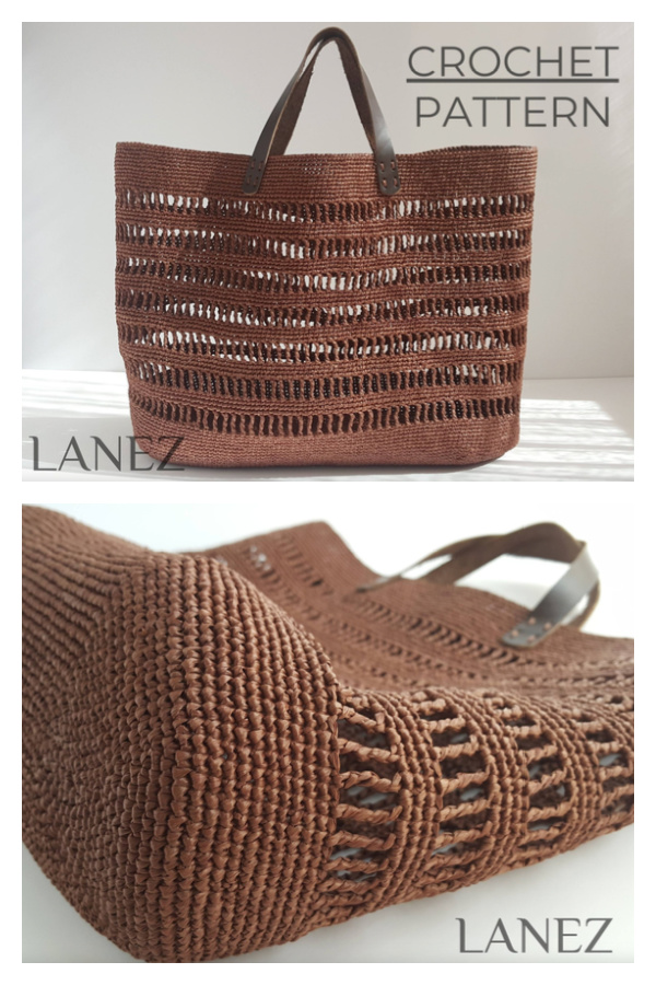 XL Raffia Tote Bag with Leather Handles Crochet Pattern