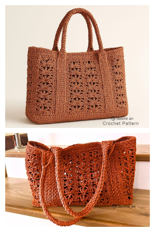 Easy Lotus Flower Stylish Raffia Tote Bag Crochet Pattern