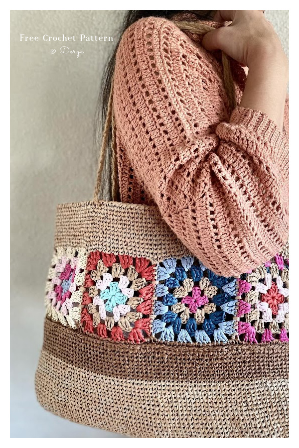 Large Raffia Granny Square Bag Free Crochet Pattern