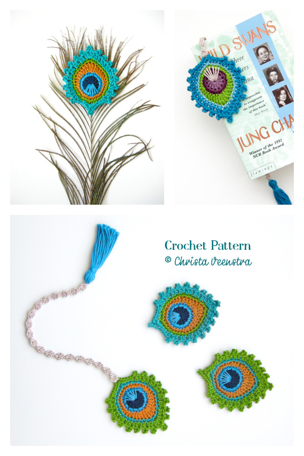 Peacock Feather Burma Motif and Bookmark Crochet Patterns