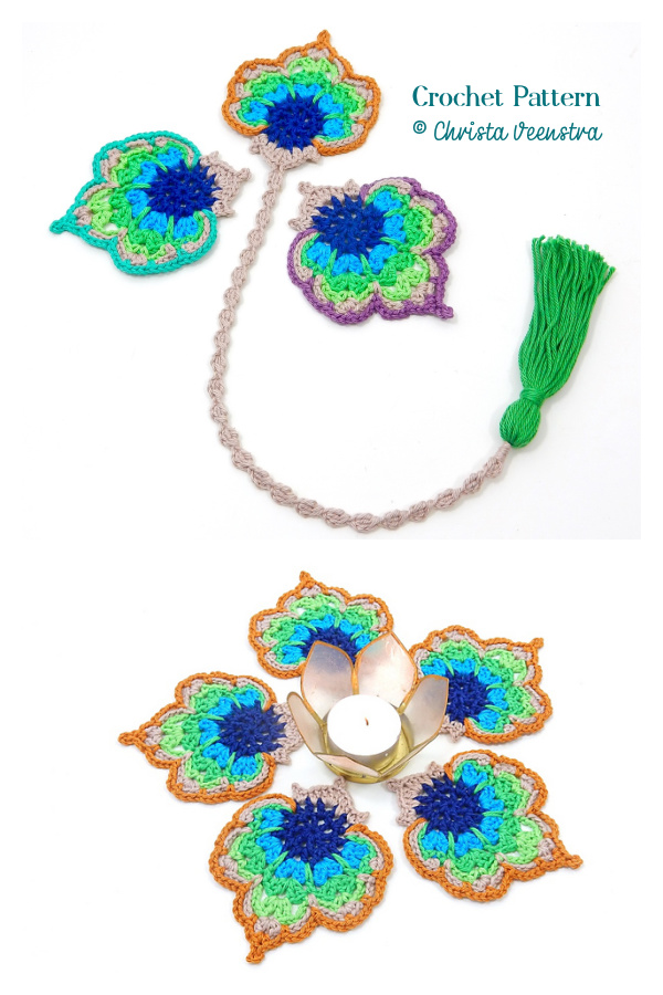Chandraki Peacock Feather & Bookmark & Book Wrap Crochet Patterns