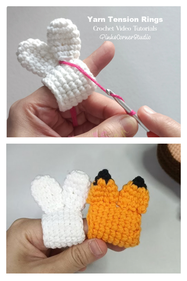Bunny Ears / Fox Yarn Tension Ring Finger Saver Crochet Patterns + Video Tutorials