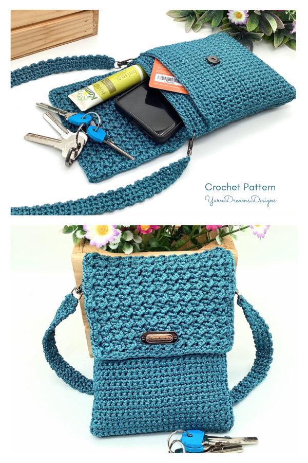 3 Compartments Messenger Bag Crossbody Phone Bag Crochet Pattern