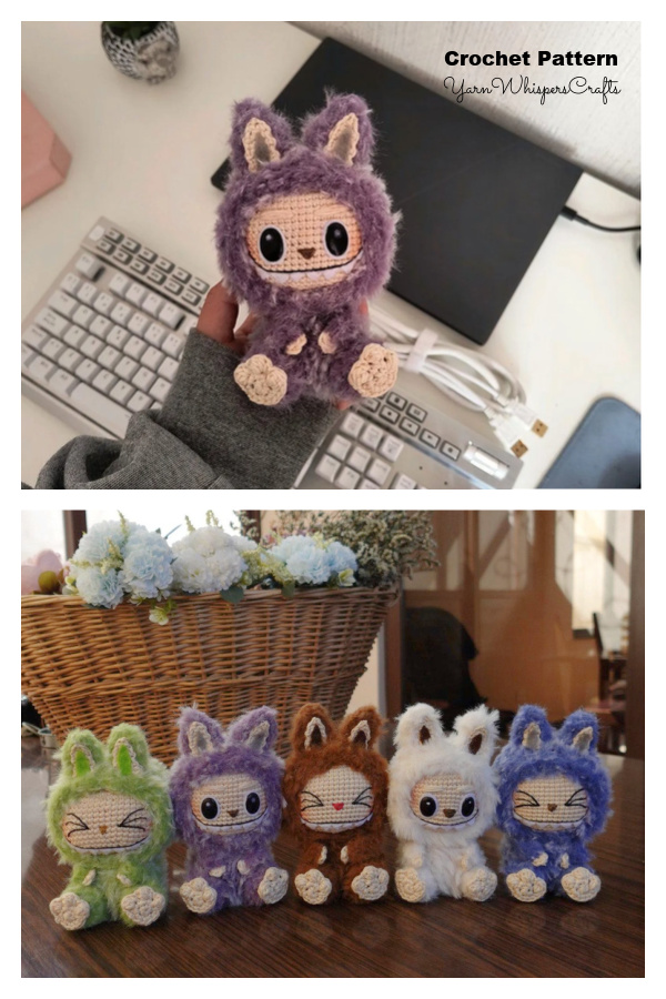 Crochet Cute Monster Rabbit Toy, Ugly sweetie Lafufu Toy Amigurumi Pattern