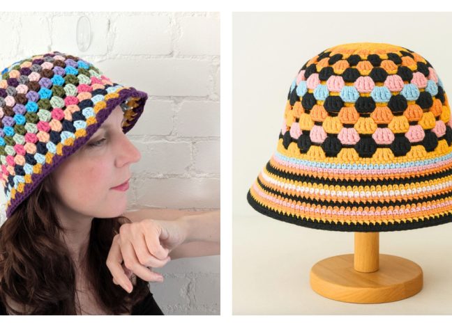 Striped Crochet Bucket Hat with Patch Sewn On Striped Crochet Bucket Hat Digital *DIGITAL PDF PATTERN  main image 4