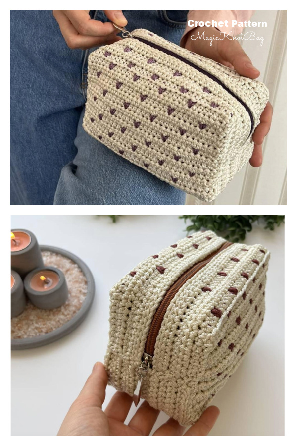 Heart Cosmetic Pouch Bag Crochet Pattern