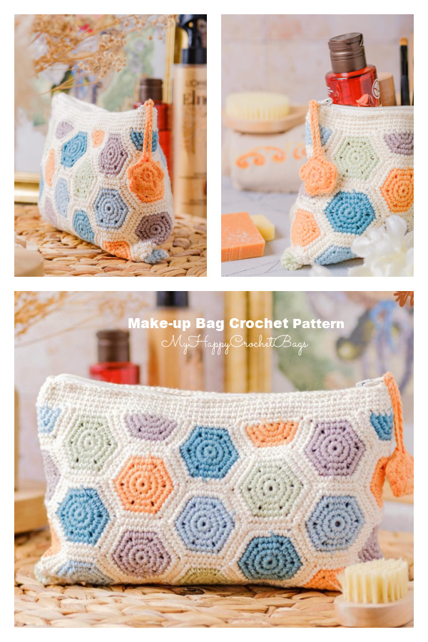 Boho Granny Square Diamond Motif Zipped Make Up Bag Crochet Pattern