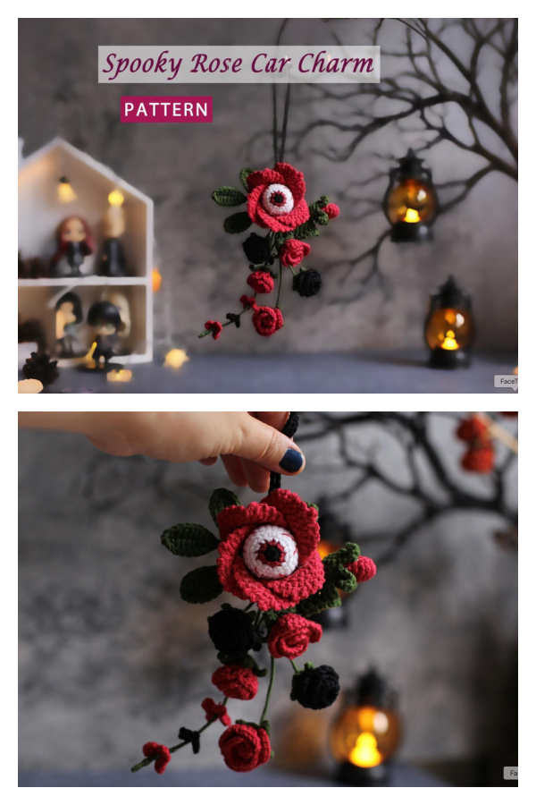 Spooky Rose Charm Hanging Crochet Pattern 
