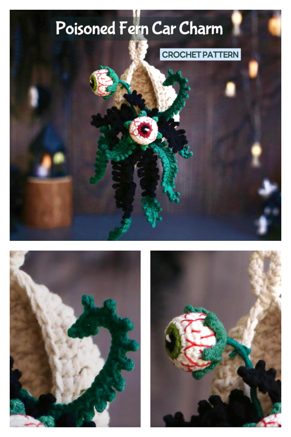 Halloween Poisoned Spider Fern Hanging Basket Car Charm Crochet Pattern