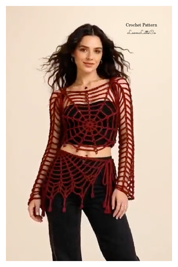 Gothic Lace Spider Web Top & Waist Wrap Set Crochet Pattern