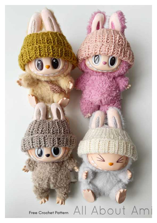 Quick Ribbed Labubu Beanie Hat Free Crochet Pattern