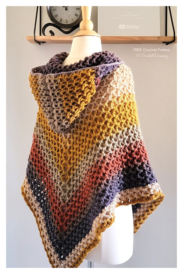 Hooded Autumn Leaves Poncho Crochet Pattern
