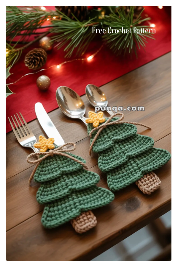 Christmas Tree Cutlery Holder Christmas Tree Cutlery Holder Free Crochet Pattern