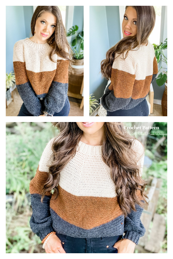 Rocky Mountain Colourblock Pullover Sweater FREE Crochet Pattern