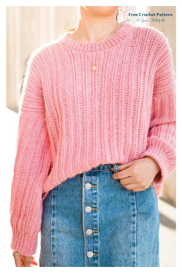 Amalfi Ribbed Pullover Sweater FREE Crochet Pattern